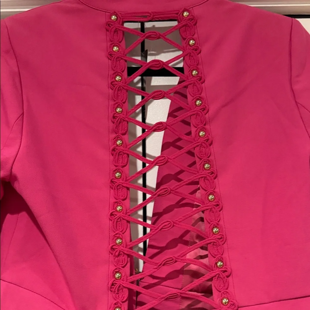 Bebe stretch twill lace up back Vibrant Pink Blazer 6 NWT‎ - Picture 4 of 7
